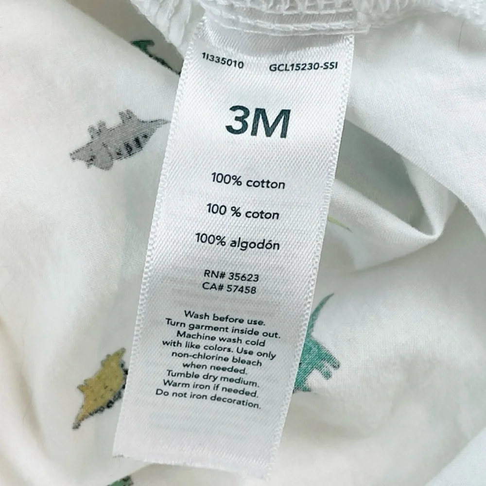 CARTER’S • White/Multi Dinosaur Print Button-Down Short Sleeve Shirt, 3M